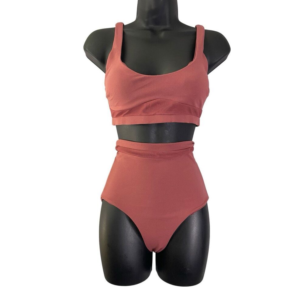 LUNALAE Size 4 Pole Wear Set Mesh High Rise Two Piece Pink/Maroon Dusty Rose